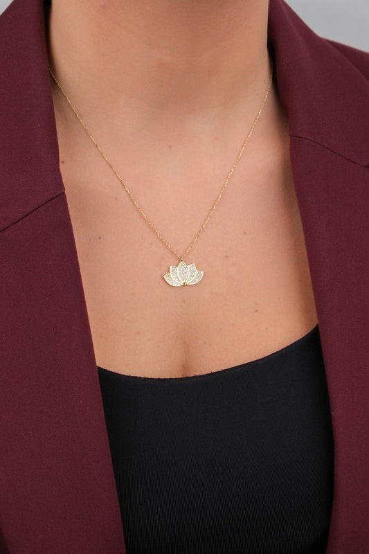Taşlı Lotus Kolye
