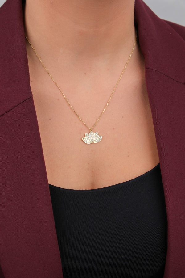 Taşlı Lotus Kolye